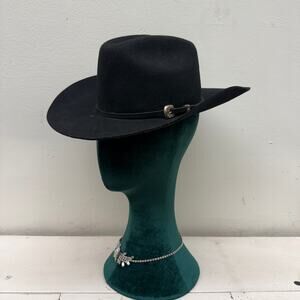 Black Bullhide Double Kicker Cowboy Hat Small 6 3/4 Silver-tone Buckle Western